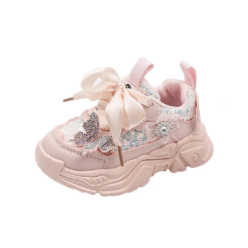 1-6Y Girls Sports Shoes Anti Slip Soft Sole Sequin Shinny Butterfly Cute Tennis Running Shoes Princess Shoes for Baby Girls 260112