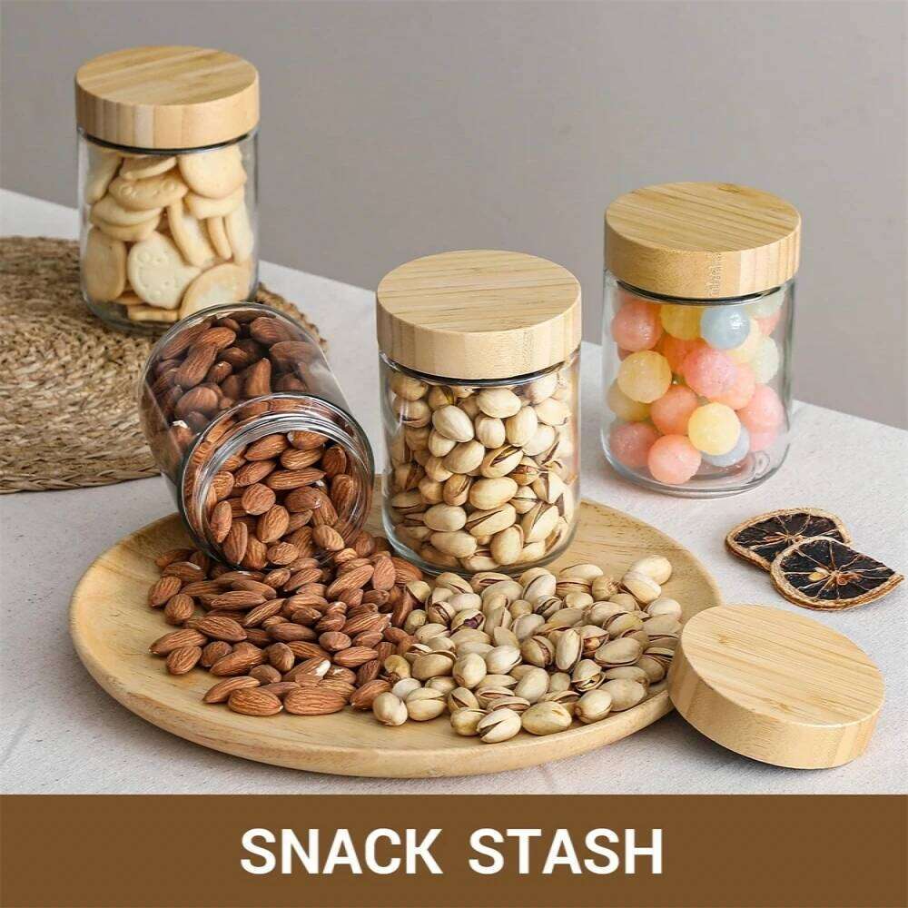 Airtight Storage Jars Kitchen Storage Containers Food-Grade Glass with Bamboo Seal for Dry Food Snacks Sugar Coffee Pantry Organization