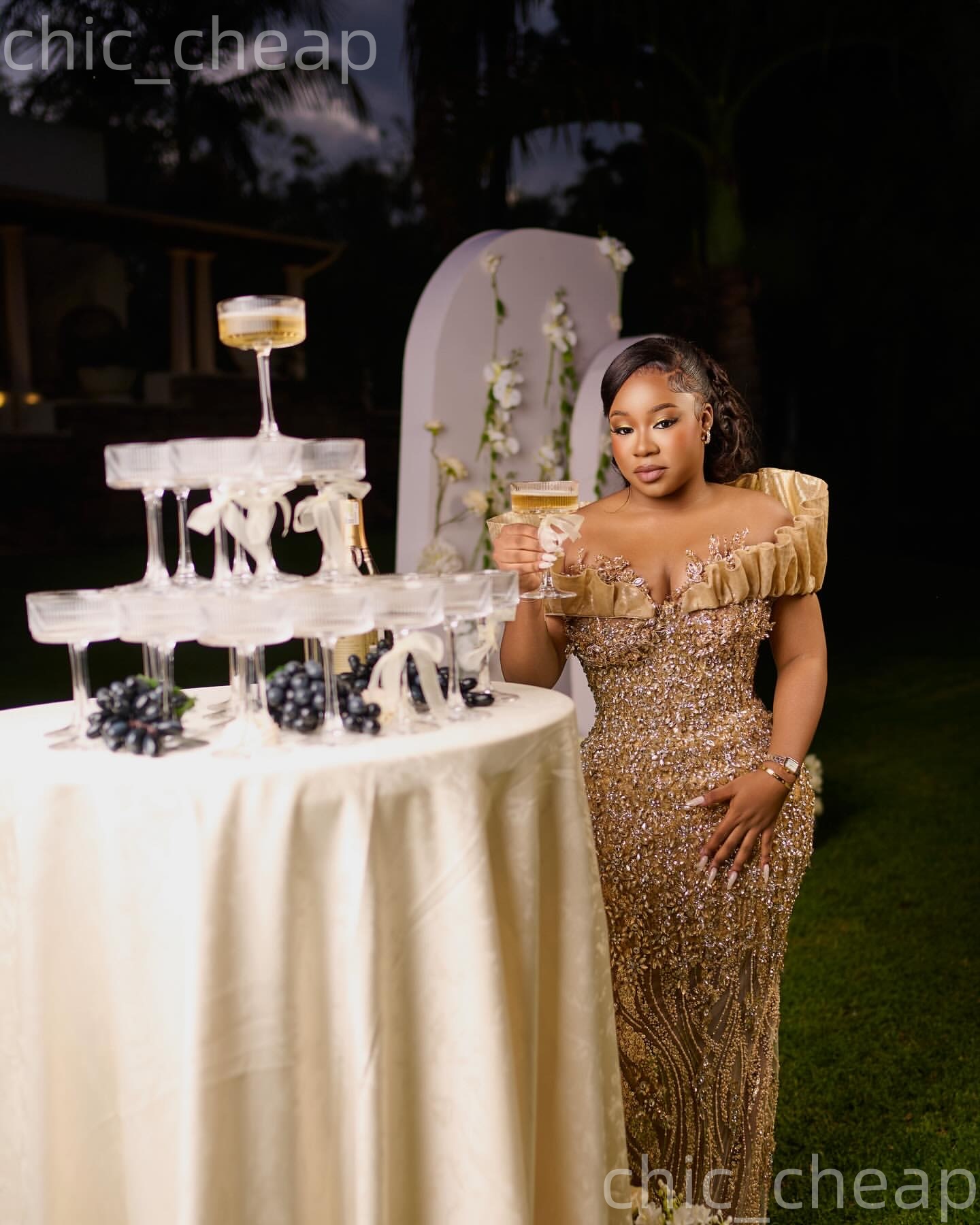 Aso Ebi Gold Mermaid Prom Dresses 2026 Off Shoulder Beaded Crystals Illusion Evening Formal Party Second Birthday Engagement Gowns Dress For Special O