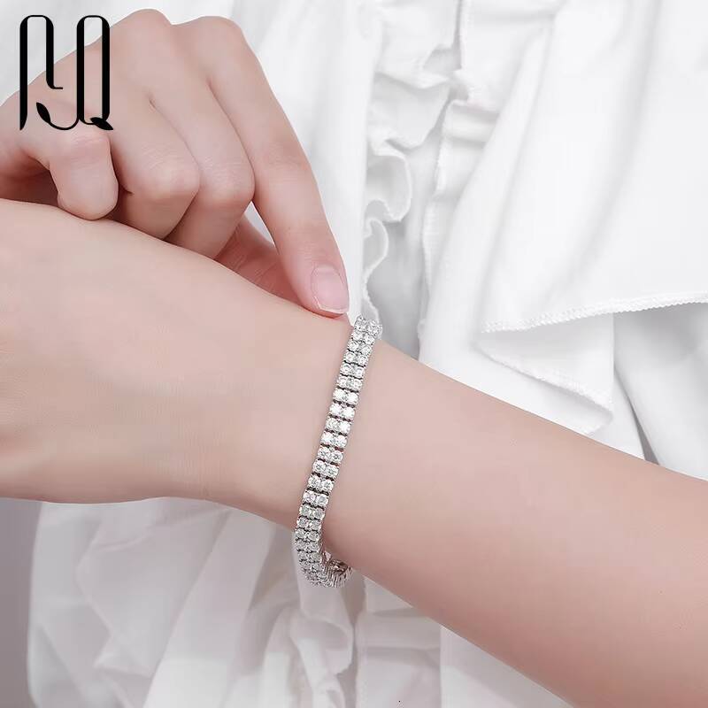 PYQ 6mm01ct 2 925 Sterling Silver Tennis Bracelet Moissanite Tennis Chains Double Layer Iced Out Tennis Bracelet