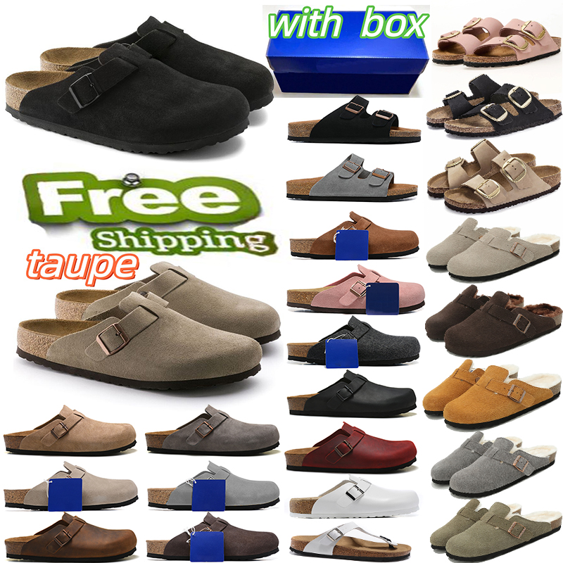 Free shipping with box Clogs designers slippers sandals slide mules flip flop taupe black leather suede women men shoes trainers outdoor Casual big size 36-46