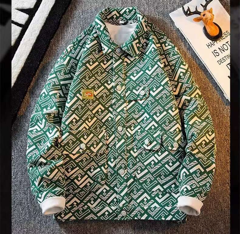 Designed Jacquard Denim For Men High Street Ins Retro Workwear Jacket Spring Autumn Trendy Loose Casual Top