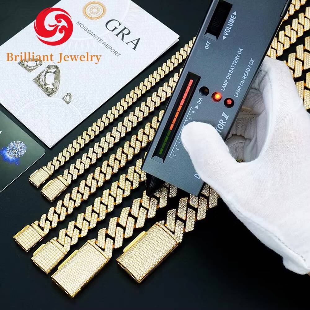 100Pass Tester VVS Moissanite Diamond 925 Silver Necklace Chain Hip Hop Iced Out Moissanite Cuban Chain Cuban Bracelet Chain