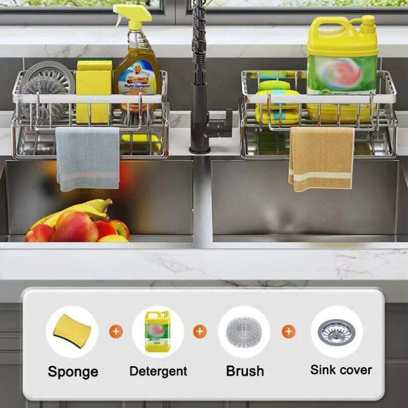 Sink Cleaning Tools Storage Kitchen Multifunctional Stainless Steel Drain Rack for Sponge Cleanser Organizer Rag Hanger 26Y0113