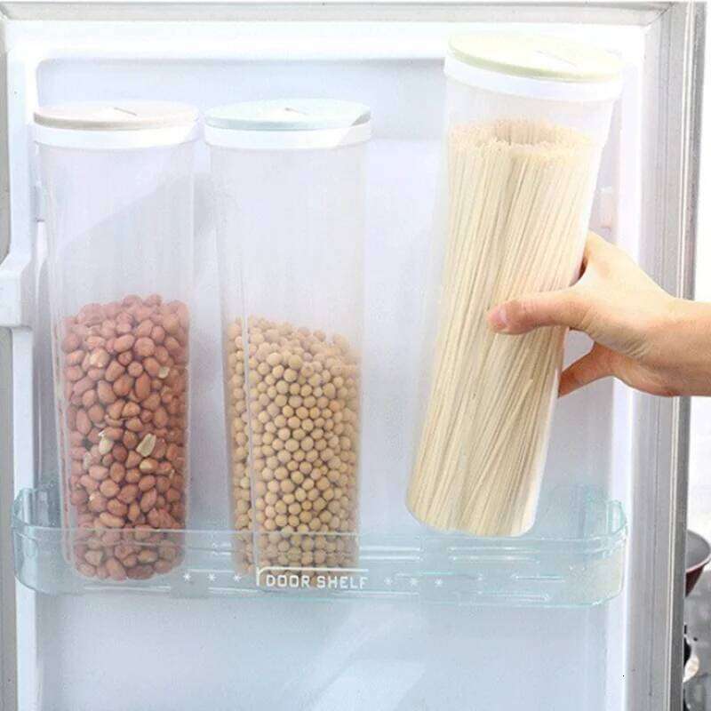 Food Grade Plastic Storage Jar Italian Strap Lock Lid Airtight Kitchen Storage Container Large Capacity Noodle Tank for Dry Food Kitchenware Pantry Or