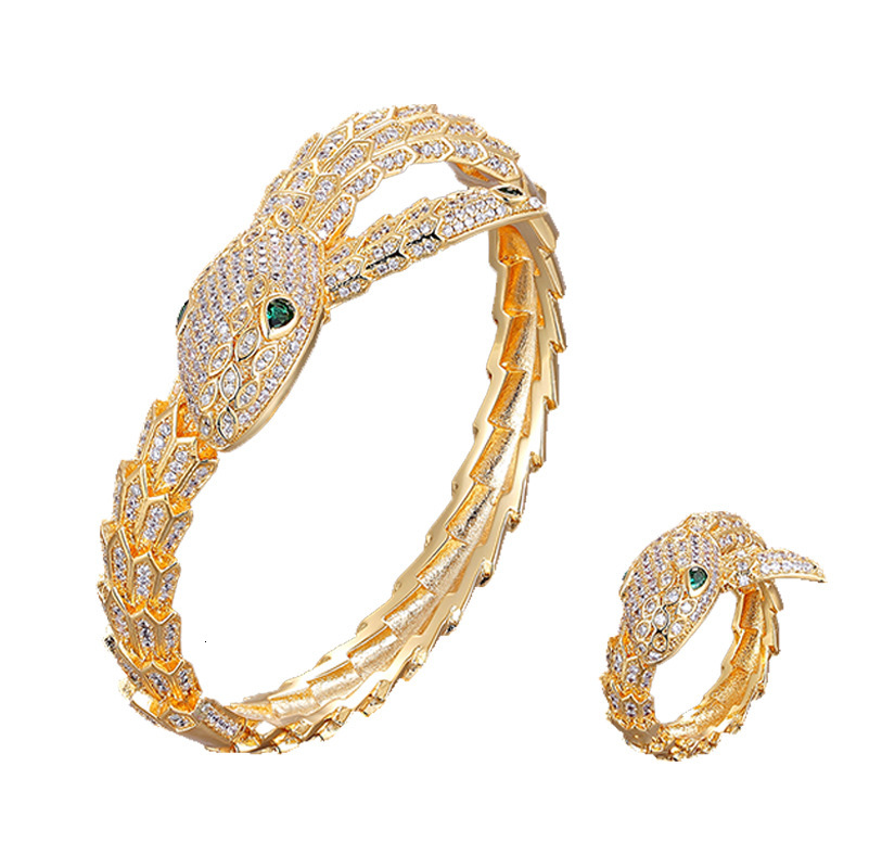 Bracelet Ring Jewelry Gold-Plated Copper Snake With Diamonds Bracelet Ring Personalized Creative Jewelry Bracelet Ring Wholesale