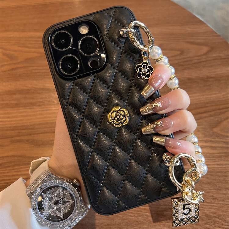 Designer Fashion Cases 17 Pro Max iPhone Cover for iPhone Quilted Camellia Compatible with iPhone 17 Pro Max 16 15 14 Premium Shockproof Cover with Pe - view 3