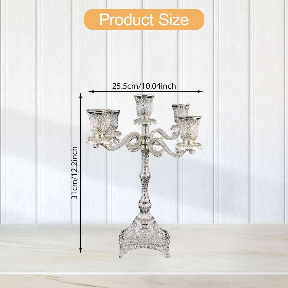 Valentine's Day 5 Arm Candlestick Holder Table Candelabrum Silver Gold Candle Stand Wedding Candelabra for Kitchen Fireplace Candlelight Dinner 2