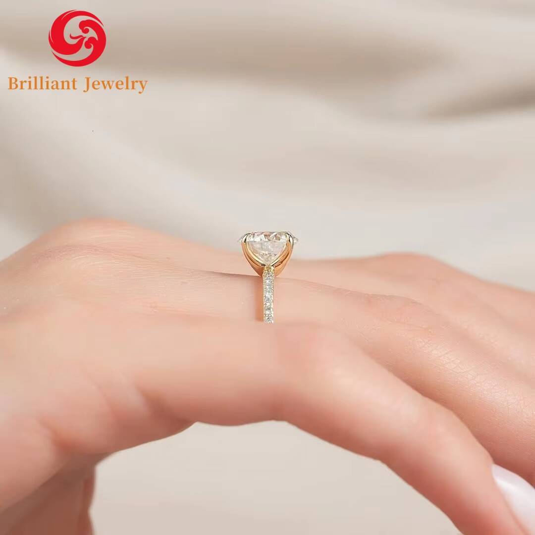 GRA Certificate 18K S925 Silver Solid Gold Ring Brilliant Cut 2ct 8mm Moissanite Women Daily Jewelry