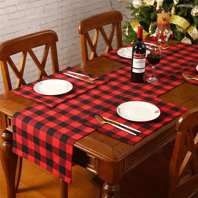 Holiday Checkered Placemat Household Kitchenware Item Dining Table Mat for Living Room Restaurant Outdoor Party Decorations Washable Fabric Reusable M
