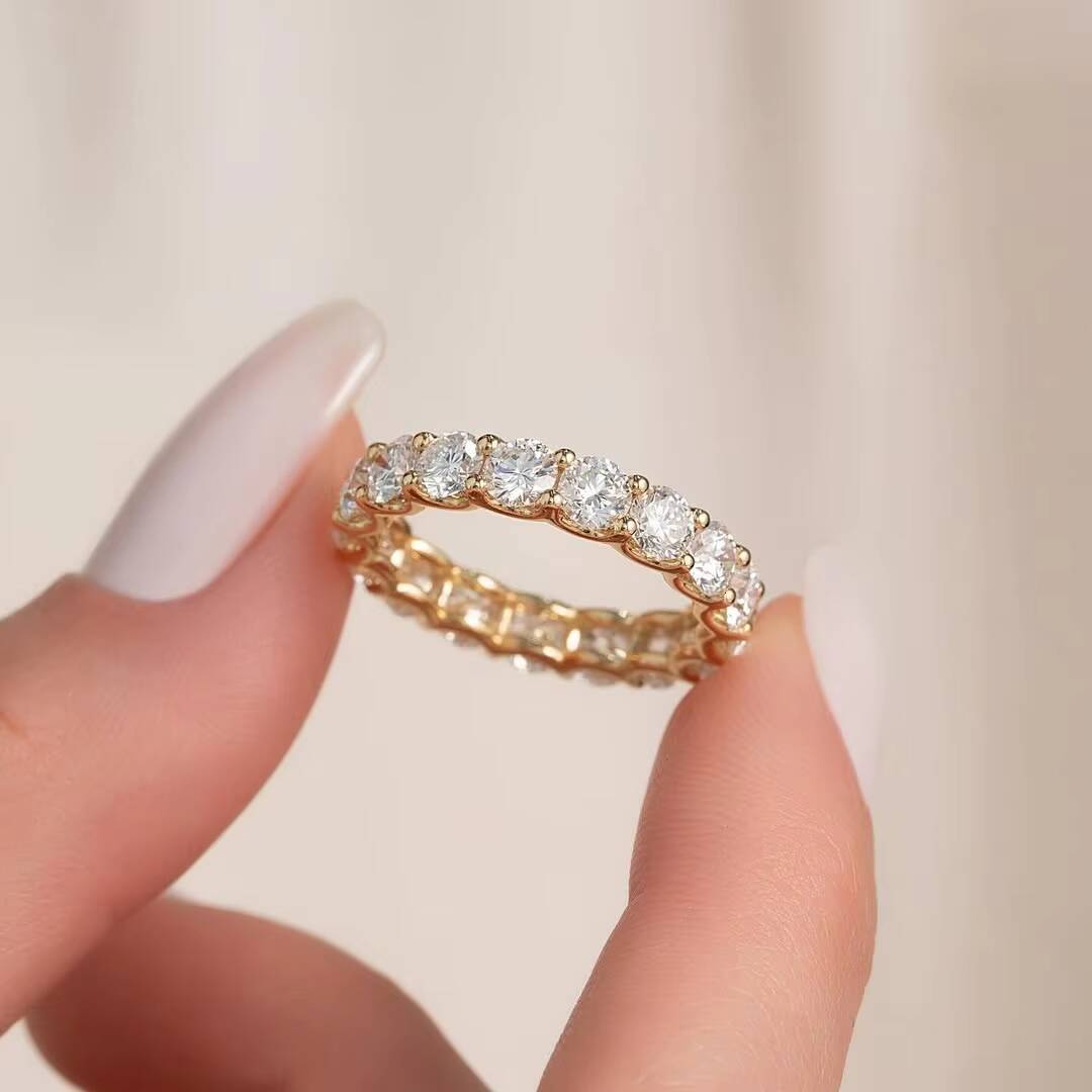 Custom 18K Gold Plated 925 Sterling Silver Wedding Band VVS 20mm Moissanite Eternity Ring for Men Women Fine Jewelry