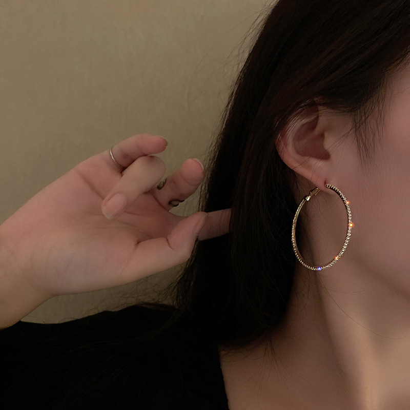 Silver Needle European and American Exaggerated Diamond Set Large Circle Earrings Fashion Style Earrings