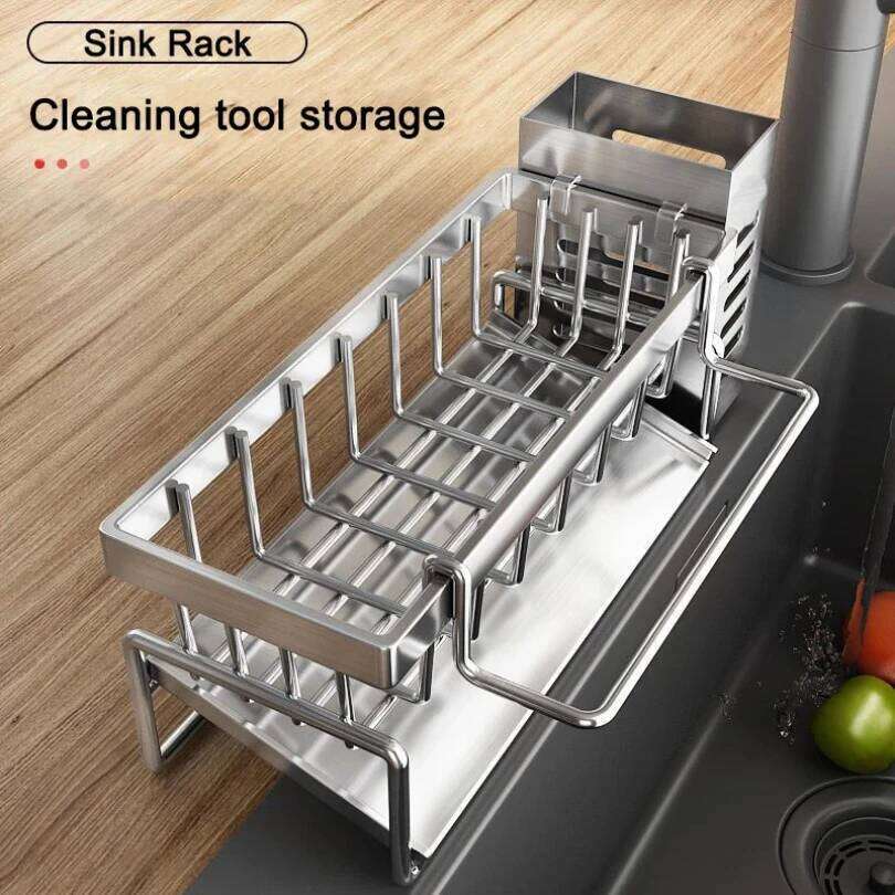 Sink Cleaning Tools Storage Kitchen Multifunctional Stainless Steel Drain Rack for Sponge Cleanser Organizer Rag Hanger 26Y0113