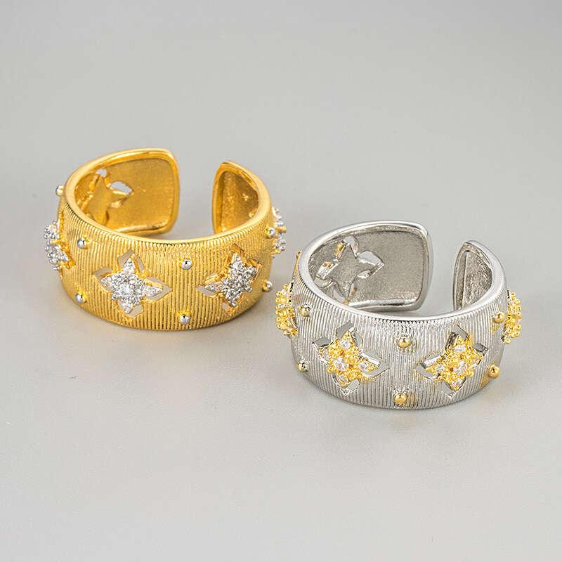 Rings for Women Men Mens Jewelry Gold Diamond Ring Four Leaf Clover Two Tone Zircon Italian Handcrafted Court Style Daily Wear Ring