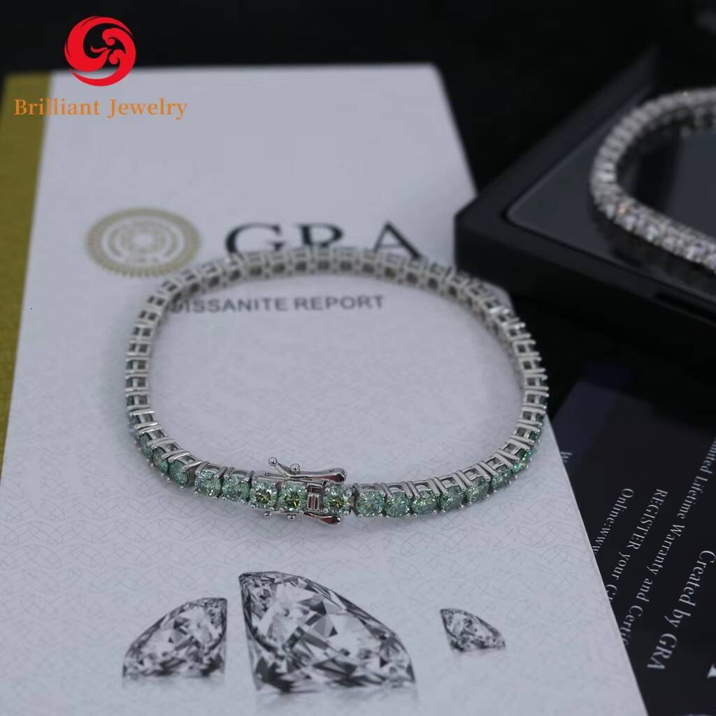 100 Pass Diamond Tester VVS Moissanite Tennis Chain 2mm-65mm Womens Men Gold 925 Silver Moissanite Tennis Chain Bracelet Gift