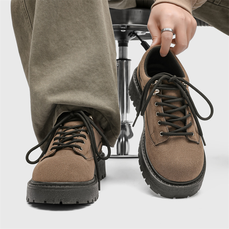 Free shipping Dad's shoes with velvet new spring and autumn versatile sponge cake thick sole height increasing Elegant black