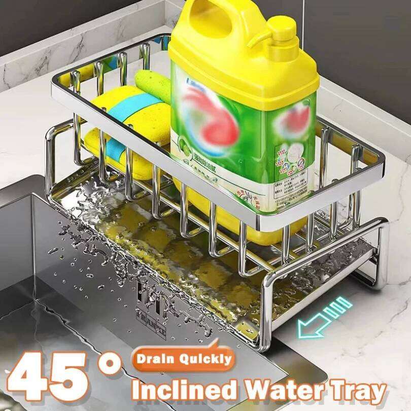 Sink Cleaning Tools Storage Kitchen Multifunctional Stainless Steel Drain Rack for Sponge Cleanser Organizer Rag Hanger 26Y0113