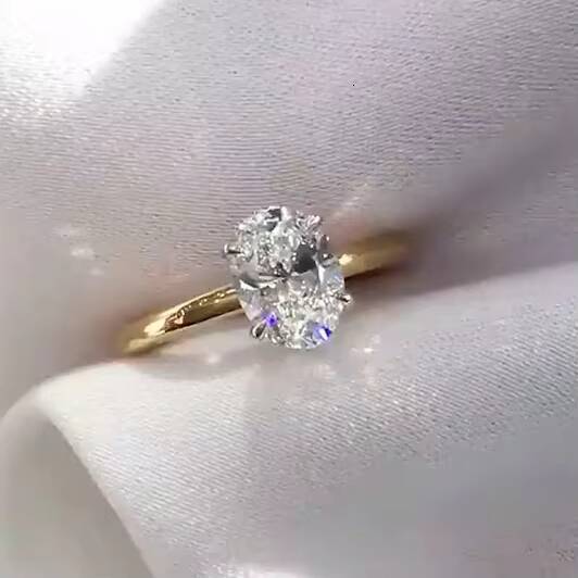 1CT Oval Cut VVS Moissanite Engagement Wedding Ring 925 Sterling Silver Gold Plated Beautiful Moissanite Rings
