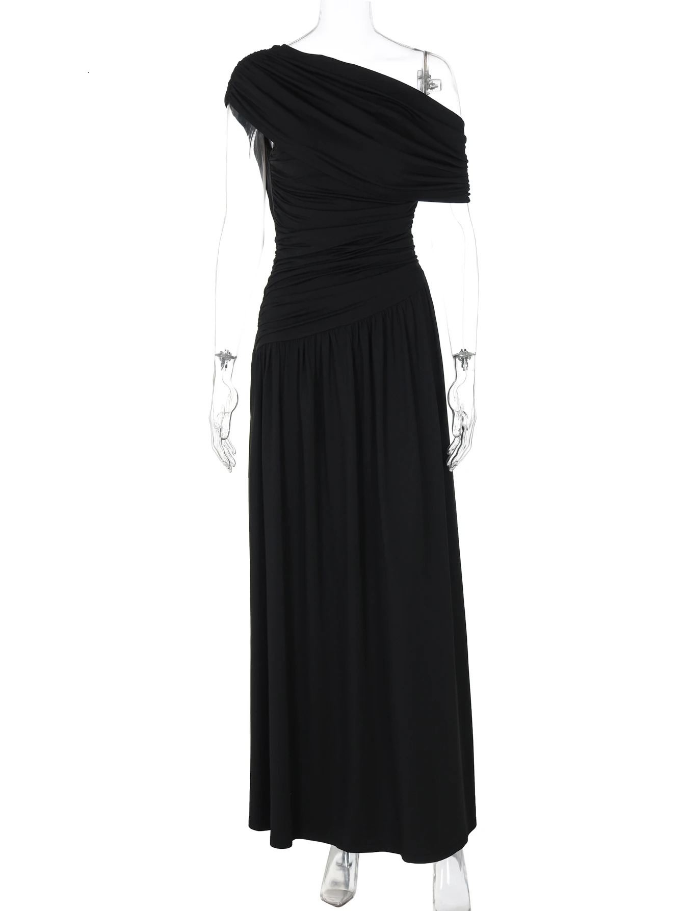 Hugcitar One Shoulder Ruched Sleeveless Solid Pleated Sexy Irregular Y2K Maxi Dress Summer Elegant Party Women Clothes Vacation 260112 - view 7