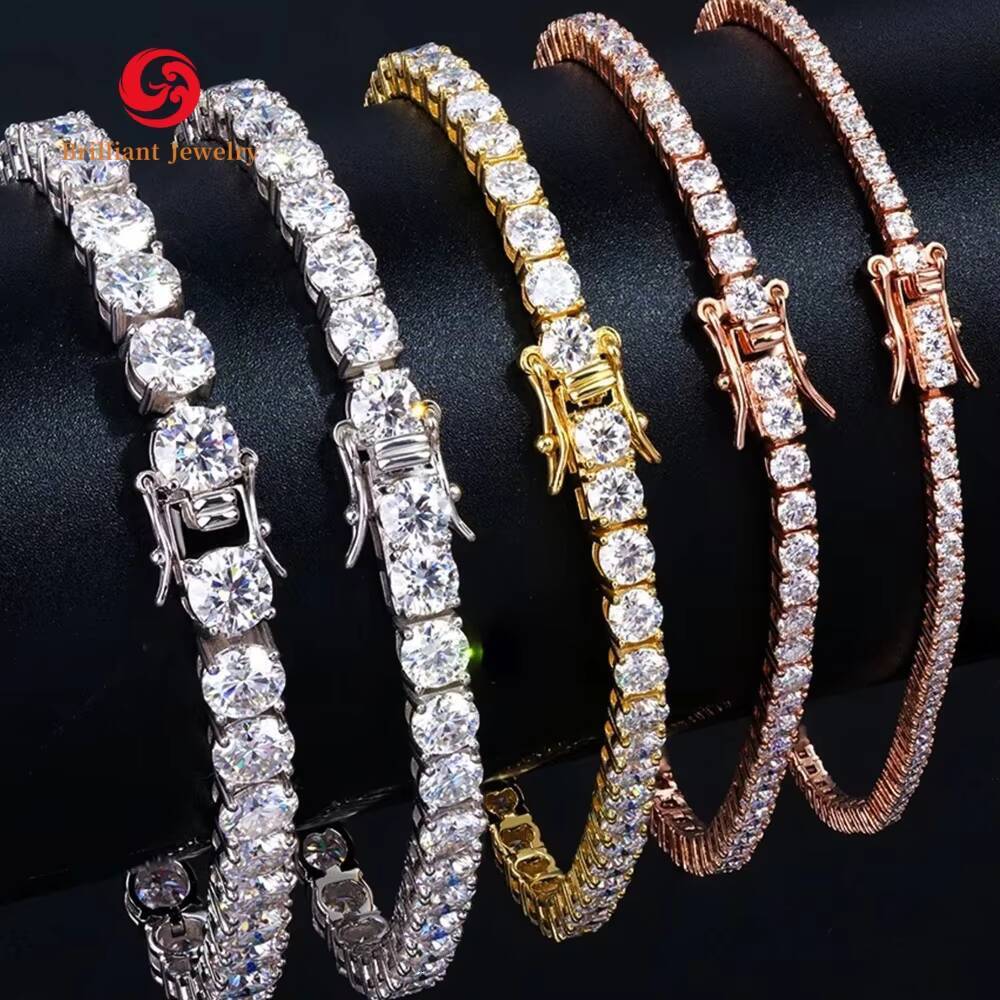 Wholesale Hip Hop 925 Silver Gold Plated VVS Moissanite Diamond Tennis Chain Custom Tennis Chain Necklaces Bracelet