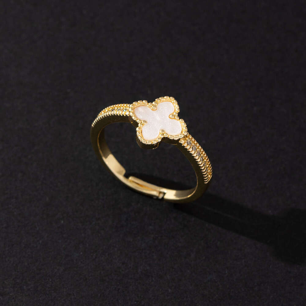 Mother-of-Pearl Ring Niche Four-Leaf Mori Style Unique Korean Version Simple and Cute Lucky Clover Ring Campus Daily - view 5