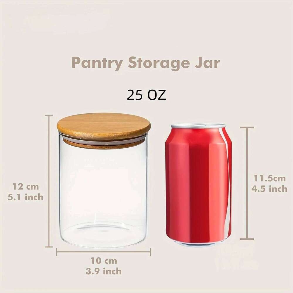 Kitchen Storage Round Airtight Glass Jars with Bamboo Lid Food Grade Storage Tank Stackable Containers for Spices Coffee Tea Pantry Kitchenware Organi