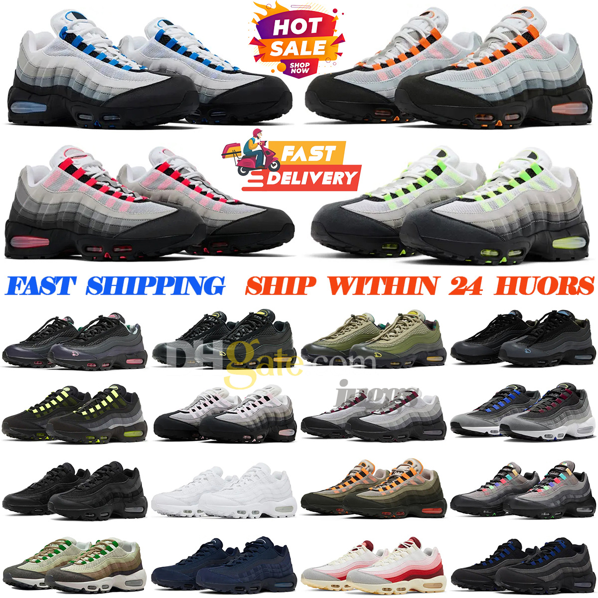 Designer Top quality running shoes 95 95s men women sneakers Triple Black white Solar red flats breathable trainer fashion men Outdoor sports trainers size 40-46