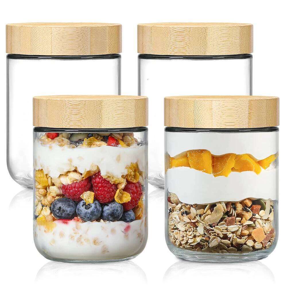 Airtight Storage Jars Kitchen Storage Containers Food-Grade Glass with Bamboo Seal for Dry Food Snacks Sugar Coffee Pantry Organization