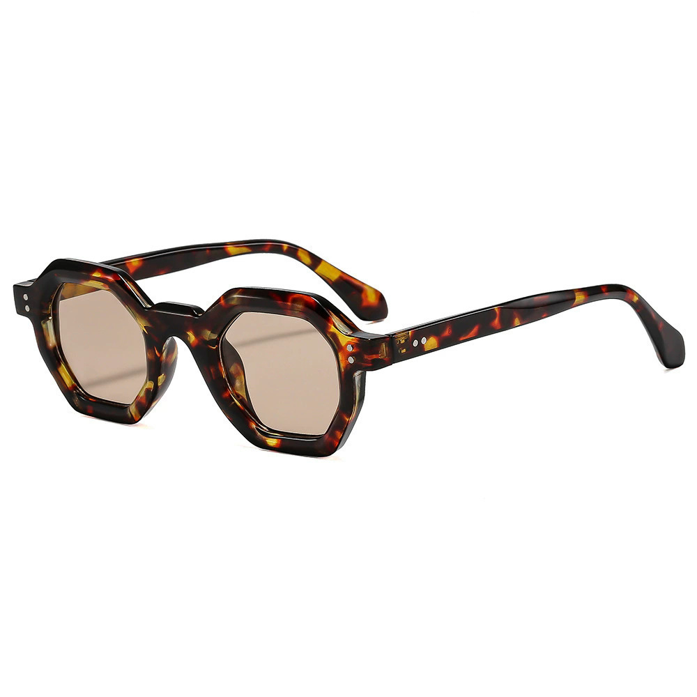 New style polygonal sunglasses for women, European and American cross border trendy sunscreen sunglasses, high end concave style glasses for men