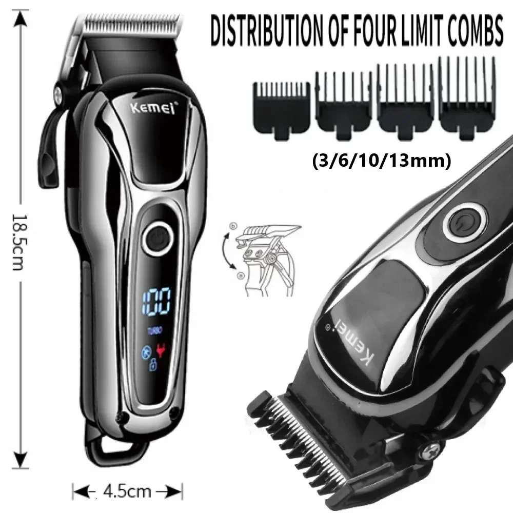 Kemei Professional Clipper Rechargeable Men Electric Cutter Hair Cutting Machine LCD Cordless Beard Trimmer KM-1990 260112 C260312