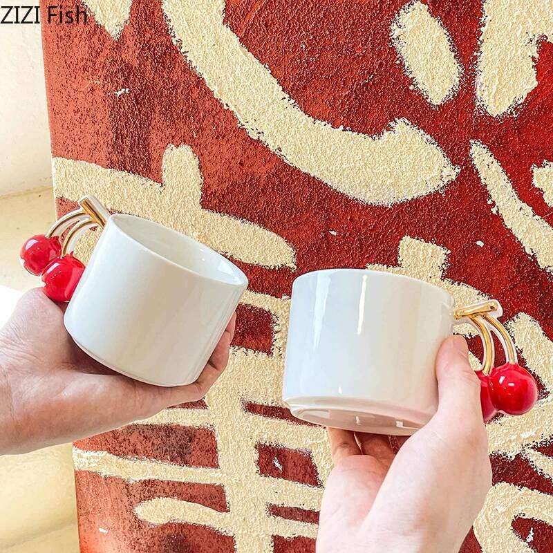 Creative Cherry Handle Mug White Ceramic Cups Dining Table Coffee Mugs Afternoon Tea Teacup Water Cup Fruits Juice Container