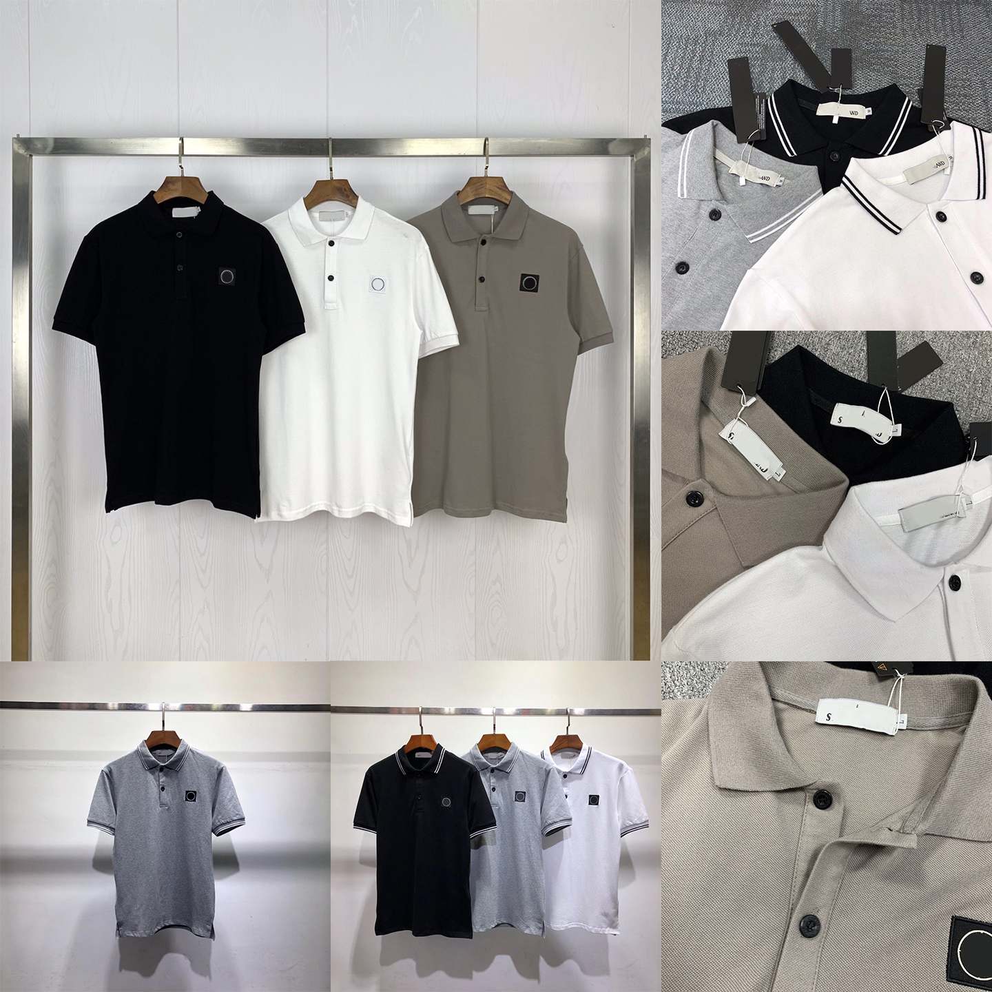 Designer Mens Turn-down Collar Stripes T-shirt Compass Pattern Cotton Short Sleeve Mens Fashion Classic Polos