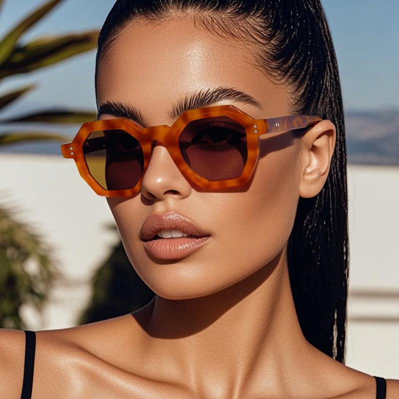 New style polygonal sunglasses for women, European and American cross border trendy sunscreen sunglasses, high end concave style glasses for men