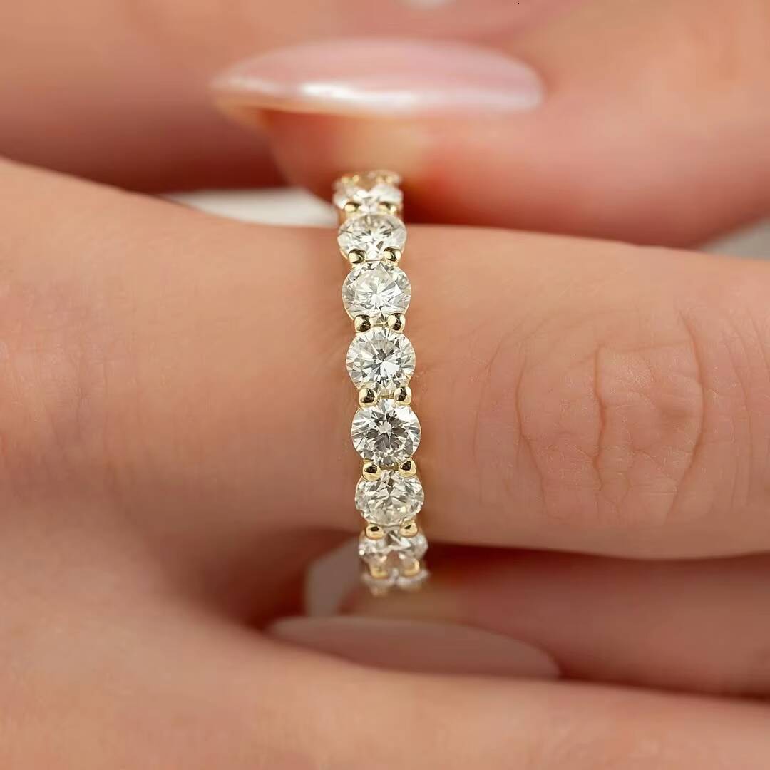 Custom 18K Gold Plated 925 Sterling Silver Wedding Band VVS 20mm Moissanite Eternity Ring for Men Women Fine Jewelry