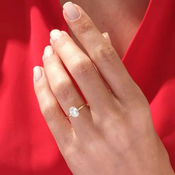 1CT Oval Cut VVS Moissanite Engagement Wedding Ring 925 Sterling Silver Gold Plated Beautiful Moissanite Rings