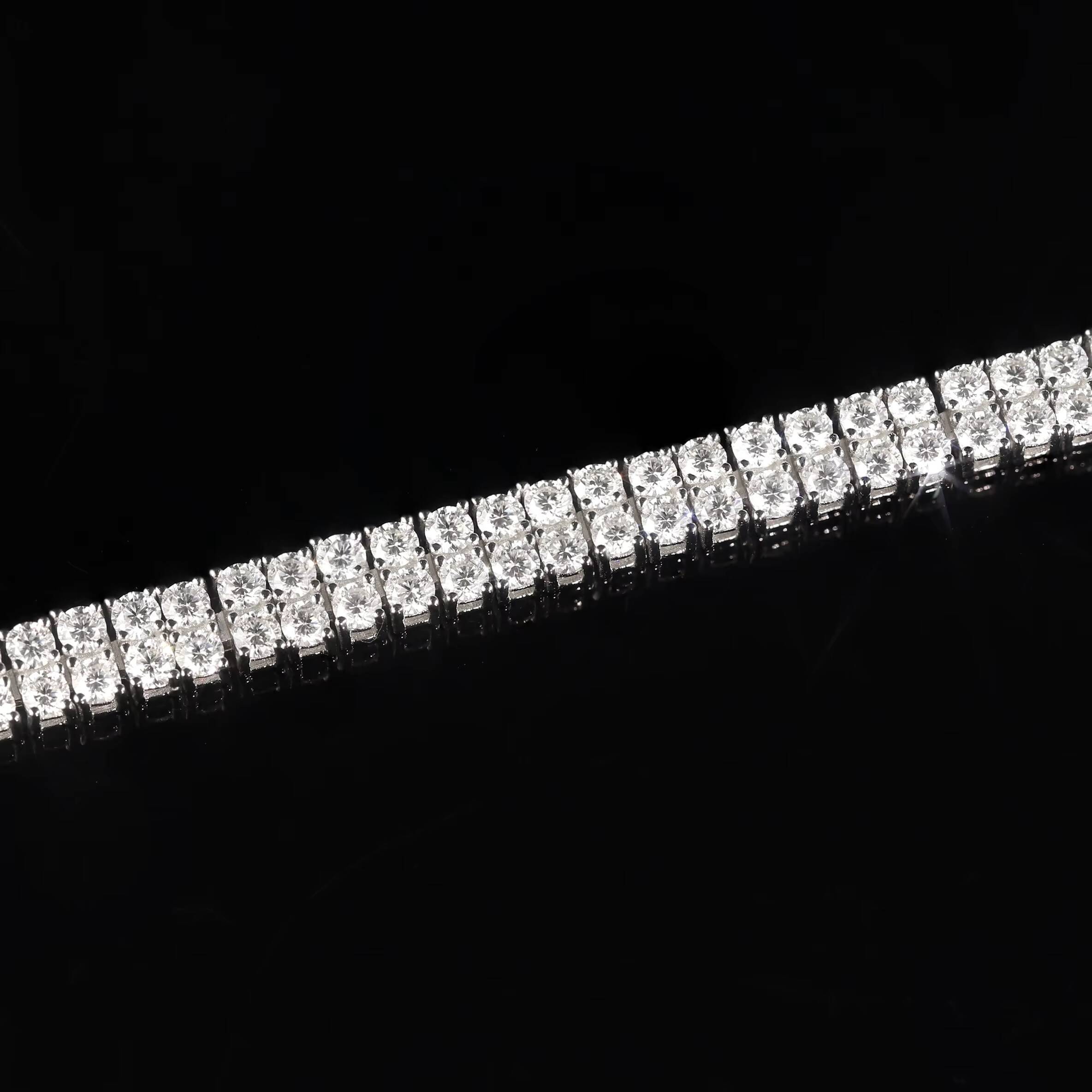 Abiding New 2 Row Round Tennis Bracelet Iced Out 10K 14K White Gold Double Row 26mm 65IN VVS Moissanite Tennis Bracelet