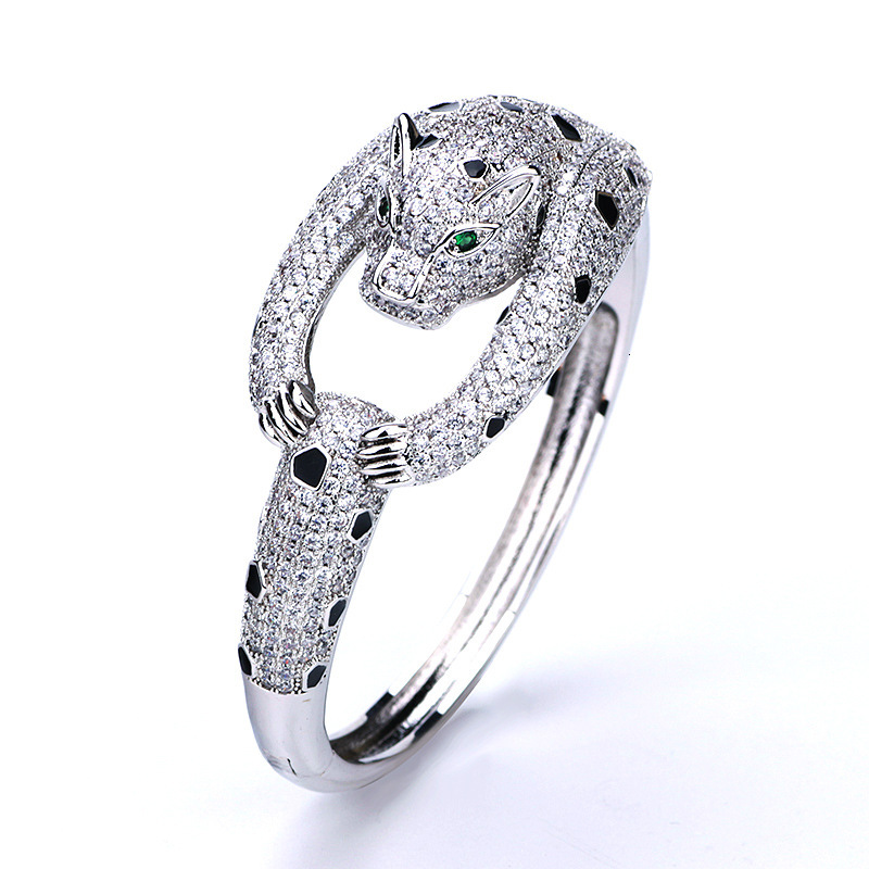 Jewelry Gold-Plated Copper Zircon Bracelet Domineering Animal Resin Leopard Head Diamond-Studded Bracelet Men's Personalized Jewelry Wholesale