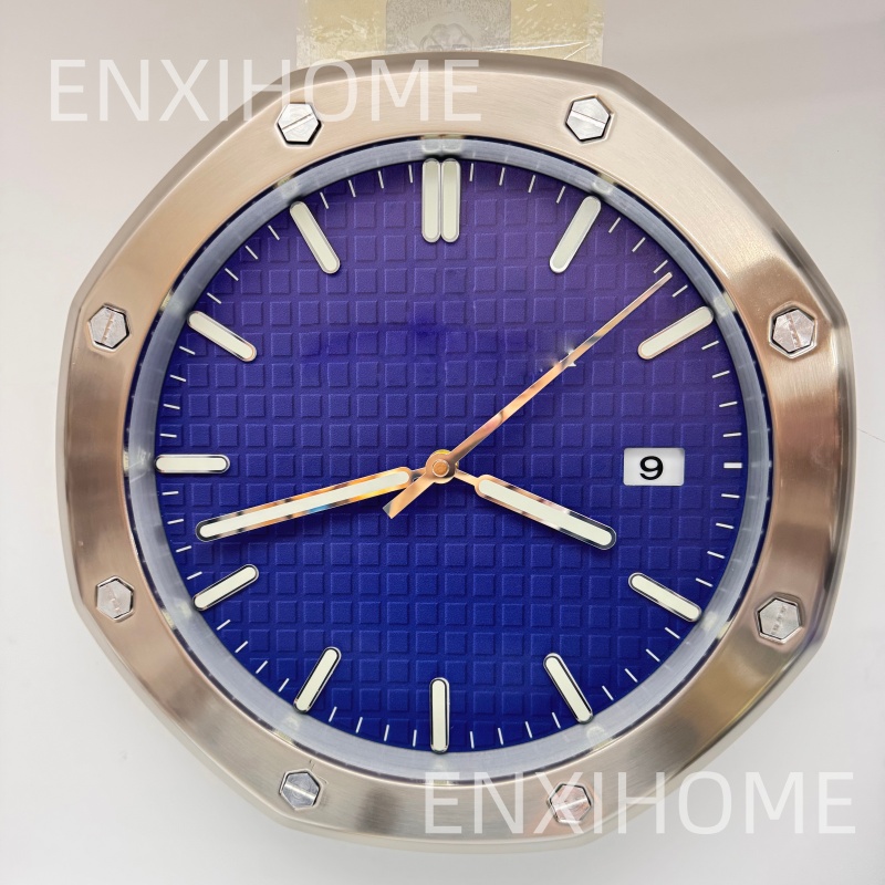NEW Metal Wall Clock Luxury Wall Watch with Calendar Date Blue Dial Contemporary Modern Big Watch Ultra Silent Quartz Reloj De Pared Home Office Decoration