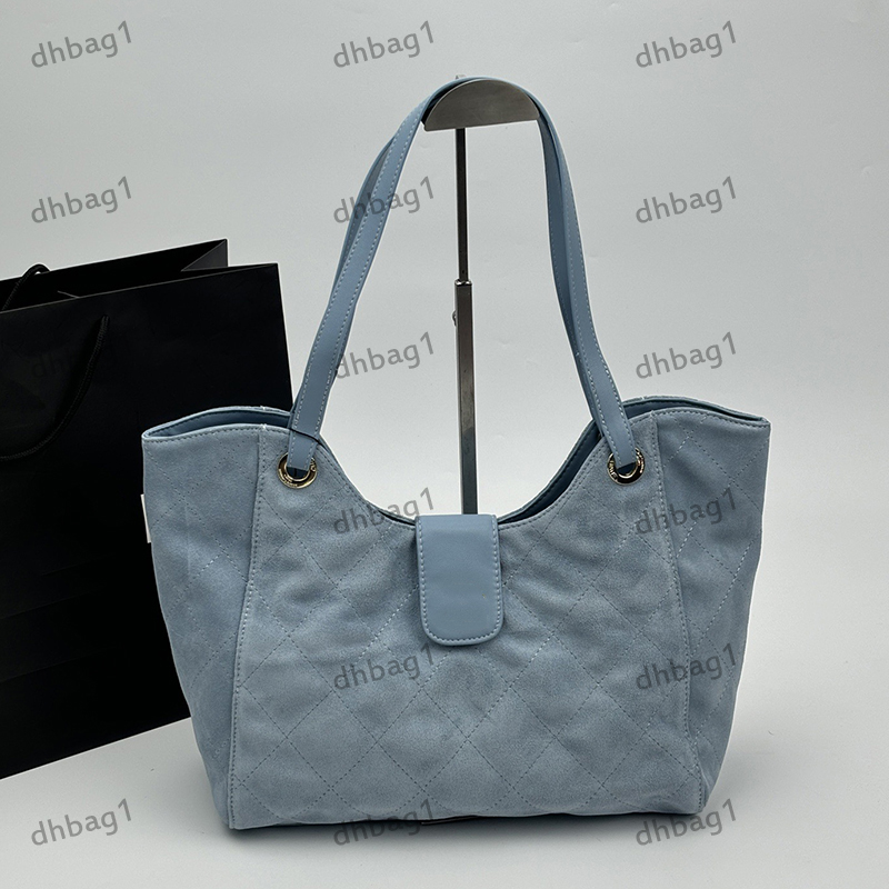 Suede Tote Underarm Bag Designer Ladies Shoulder Bags Ribbed Checkered Solid Color Gold Metal Leather Shoulder Strap Luxury Handbag Airport Shopping Sacoche 31cm