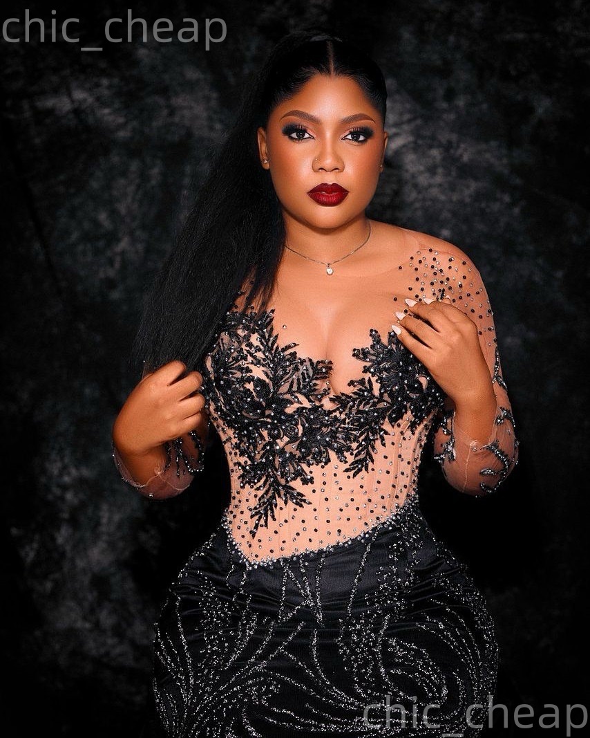 Aso Ebi Black Mermaid Prom Dresses 2026 Beaded Applique Sequined Illusion Evening Formal Party Second Birthday Engagement Gowns Dress For Special Occa