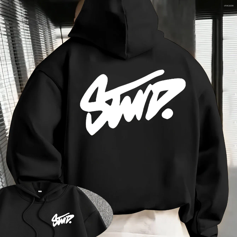 Men's Hoodies Streetwear Hoodie With Bold 'STWD' Graphic Urban Fashion Sweatshirt For Casual Look Trendy Black Daily Wear S-2XL