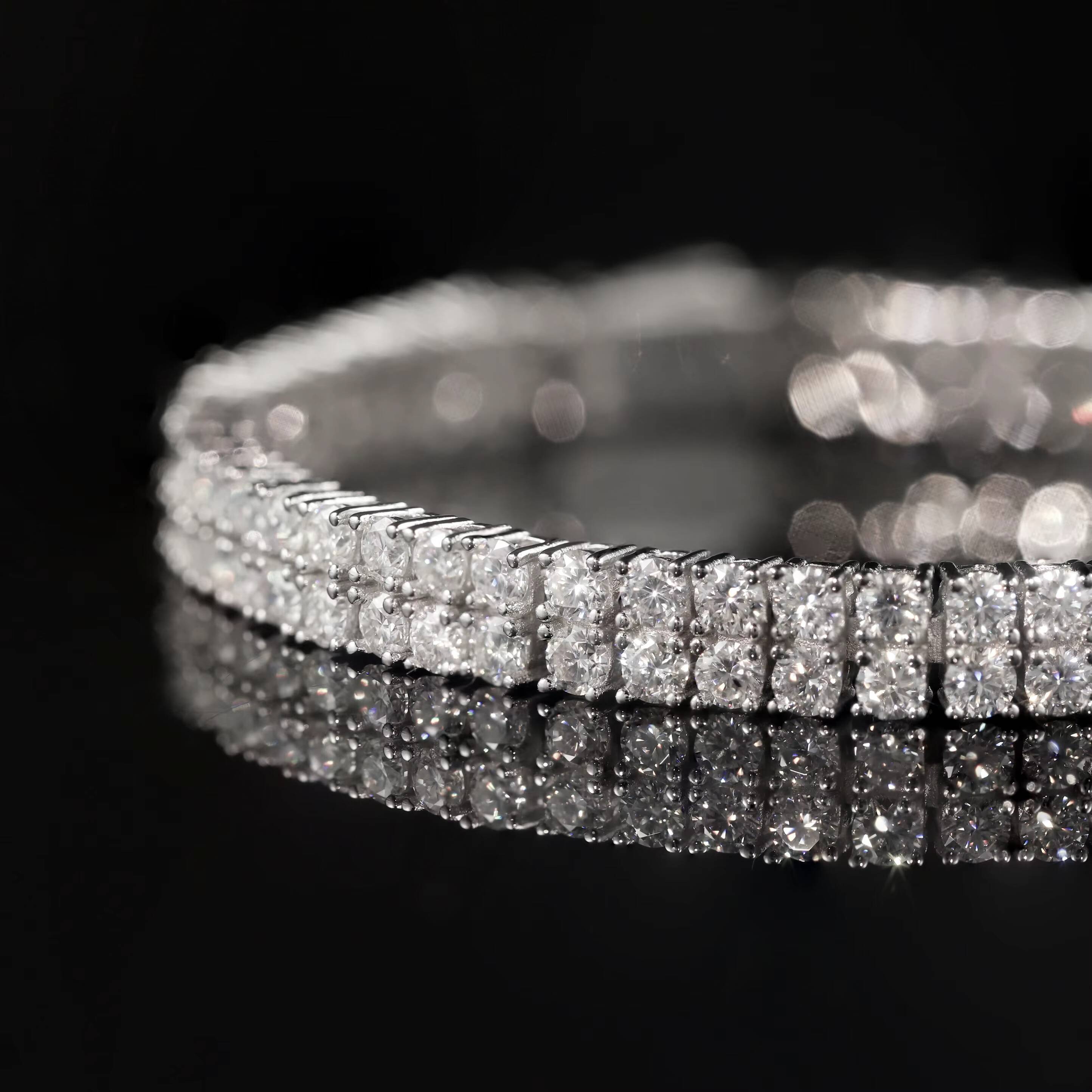 Abiding New 2 Row Round Tennis Bracelet Iced Out 10K 14K White Gold Double Row 26mm 65IN VVS Moissanite Tennis Bracelet