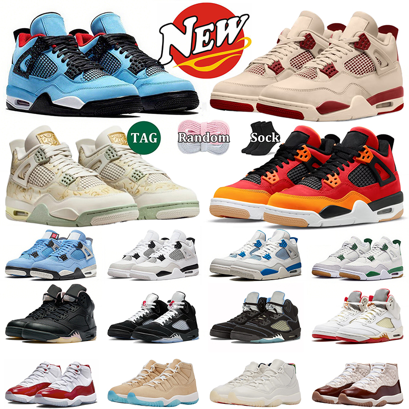 With Box 5 Basketball Shoes 4s 5s 11s Unc Mens Womens 4 Fire Red University Blue Pink Thunder Black Cat 5 Wolf Grey UNC 11 Cherry Gamma Blue men women sneakers trainers