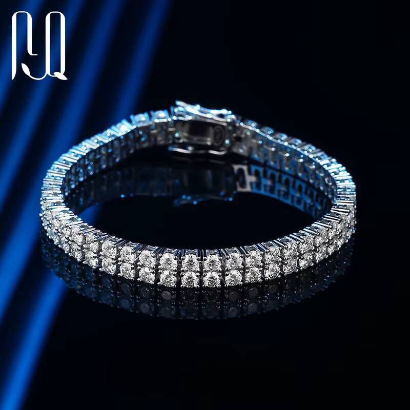 PYQ 6mm01ct 2 925 Sterling Silver Tennis Bracelet Moissanite Tennis Chains Double Layer Iced Out Tennis Bracelet