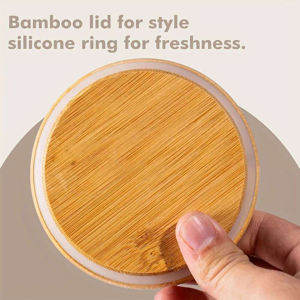 Kitchen Storage Round Airtight Glass Jars with Bamboo Lid Food Grade Storage Tank Stackable Containers for Spices Coffee Tea Pantry Kitchenware Organi