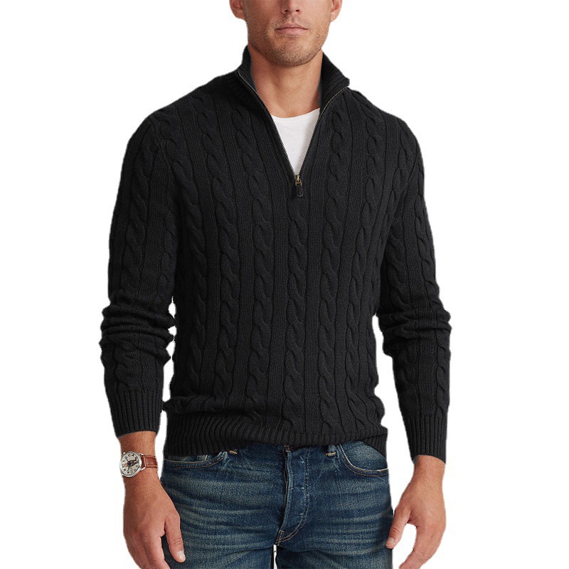New Men's Sweater Zipper Knitted Sweater Business Polo Jumper Knitwear Sweater Long Sleeve Autumn Winter