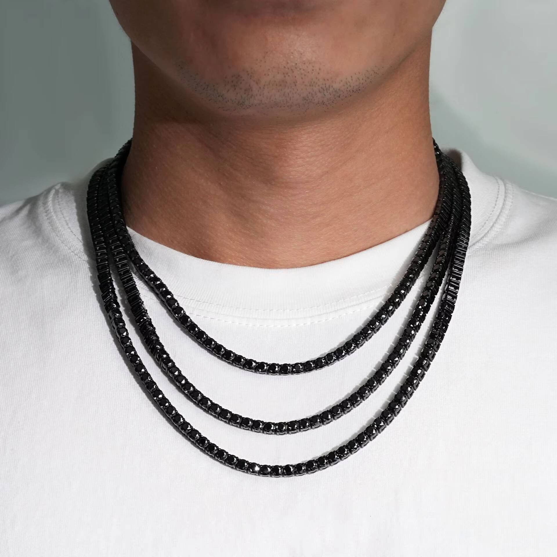 Wholesale Tennis Chain Rhinestone Black Tennis Necklace Gold Plated Necklace Low MOQ Hip Hop Moissanite Jewelry