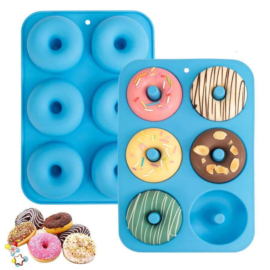 Home Kitchen Baking Tool Heat Resistant Silicone Donut Mold for 6 Doughnuts, Non Stick Food Grade Bagels Pan, Mini Cupcake Mould for Living Room Dinin