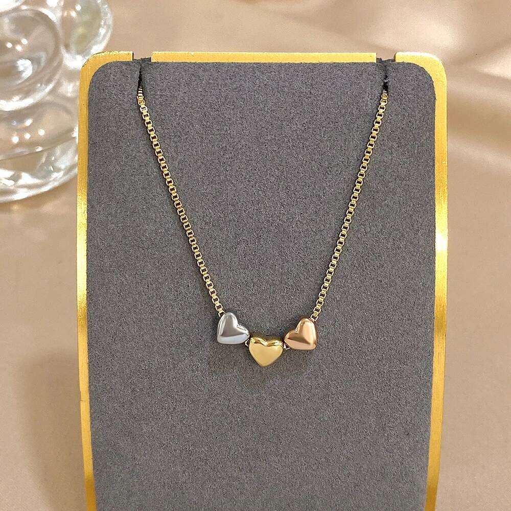 Necklace Jewellery Fine Jewellery Gold Plated Stainless Steel Triple Color 1 Heart Beads Cute Charm Waterproof for Daily Wear Gift High Quality Textur