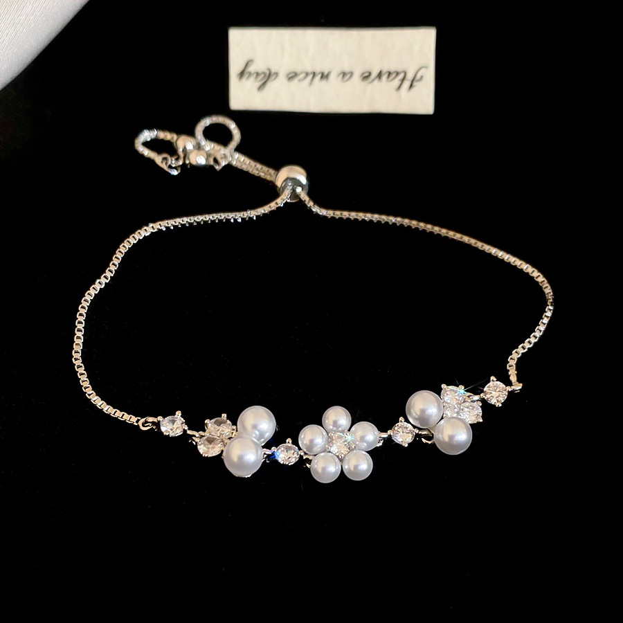 French Style Zircon Flower Pearl Bracelet Light Luxury High-End Niche Elegant Wristband Daily Versatile Women's Jewelry - view 8